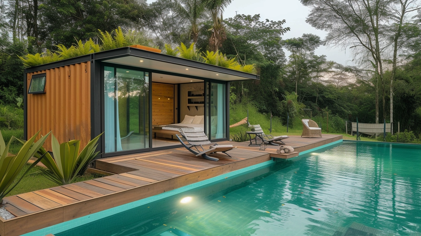 Stunning Design Features of Tiny Container Pool House